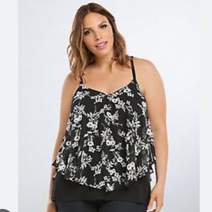 *3/$20* TORRID Black Floral Stretch Jersey Knit Layer Ruffle Tank 1X
